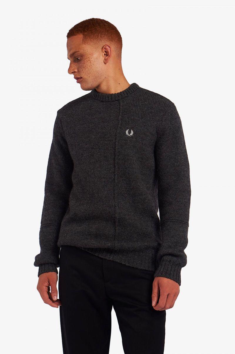 Black Fred Perry Panelled British Wool Jumper Men\'s Knitwear | PH 1317NWYB